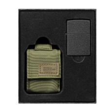 Набор ZIPPO 49401 Зажигалка Black Crackle + Коричневый Чехол